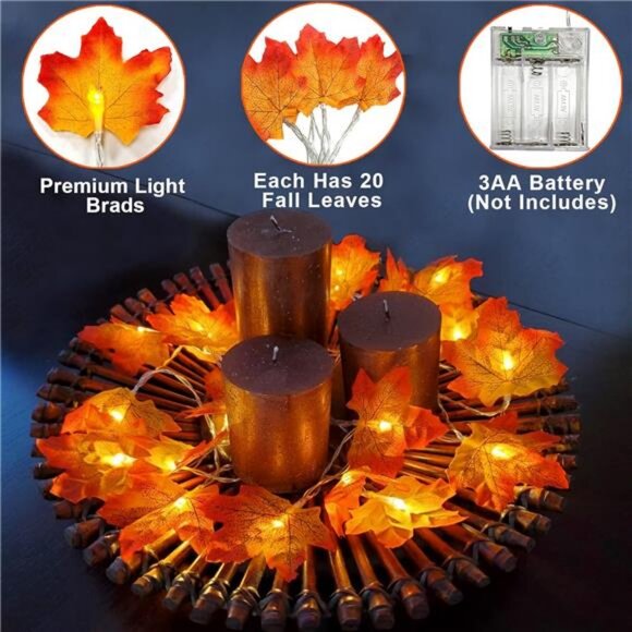 2 Pack Fall Decor Enlarged Maples Leafed Lights Total 20Ft 40LED - Picture 3 of 7